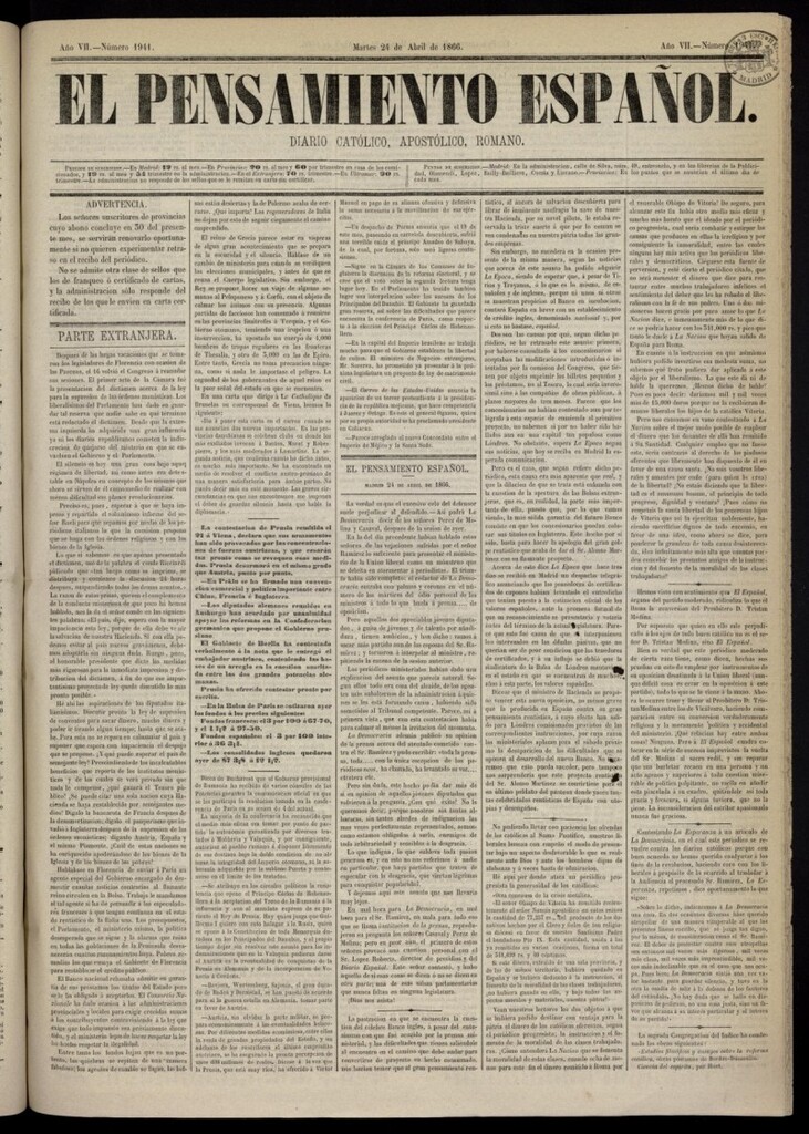 Miniatura de El Pensamiento Español del 24 de abril de 1866, nº 1941