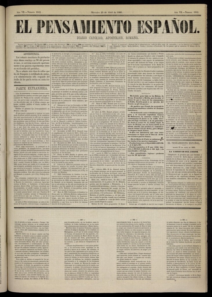 Miniatura de El Pensamiento Español del 25 de abril de 1866, nº 1942