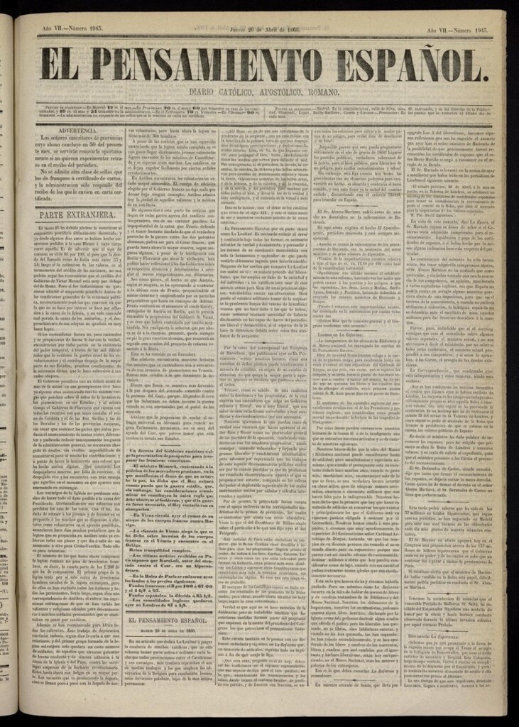 Miniatura de El Pensamiento Español del 26 de abril de 1866, nº 1943