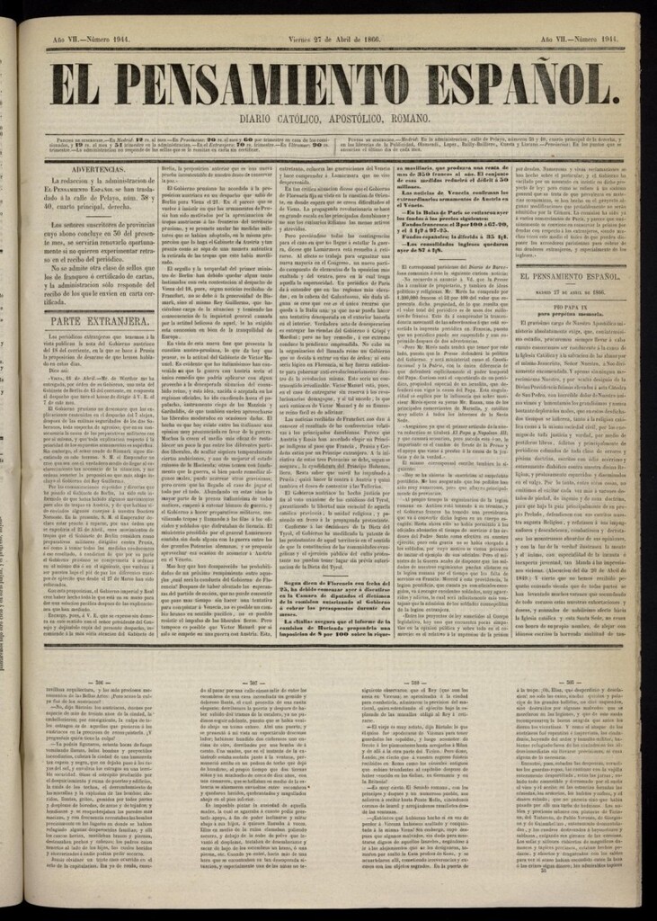 Miniatura de El Pensamiento Español del 27 de abril de 1866, nº 1944