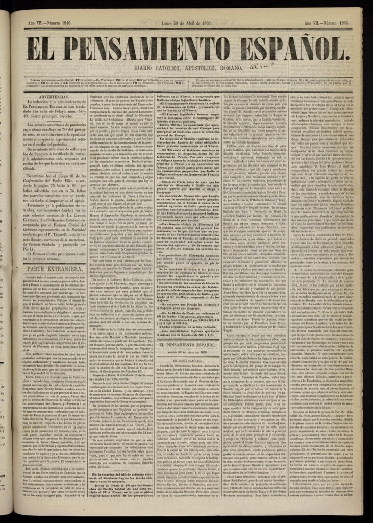 Miniatura de El Pensamiento Español del 30 de abril de 1866, nº 1946