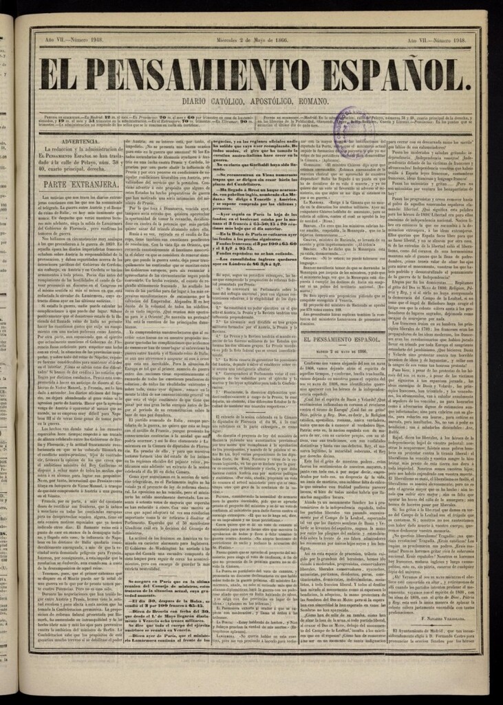 Miniatura de El Pensamiento Español del 2 de mayo de 1866, nº 1948