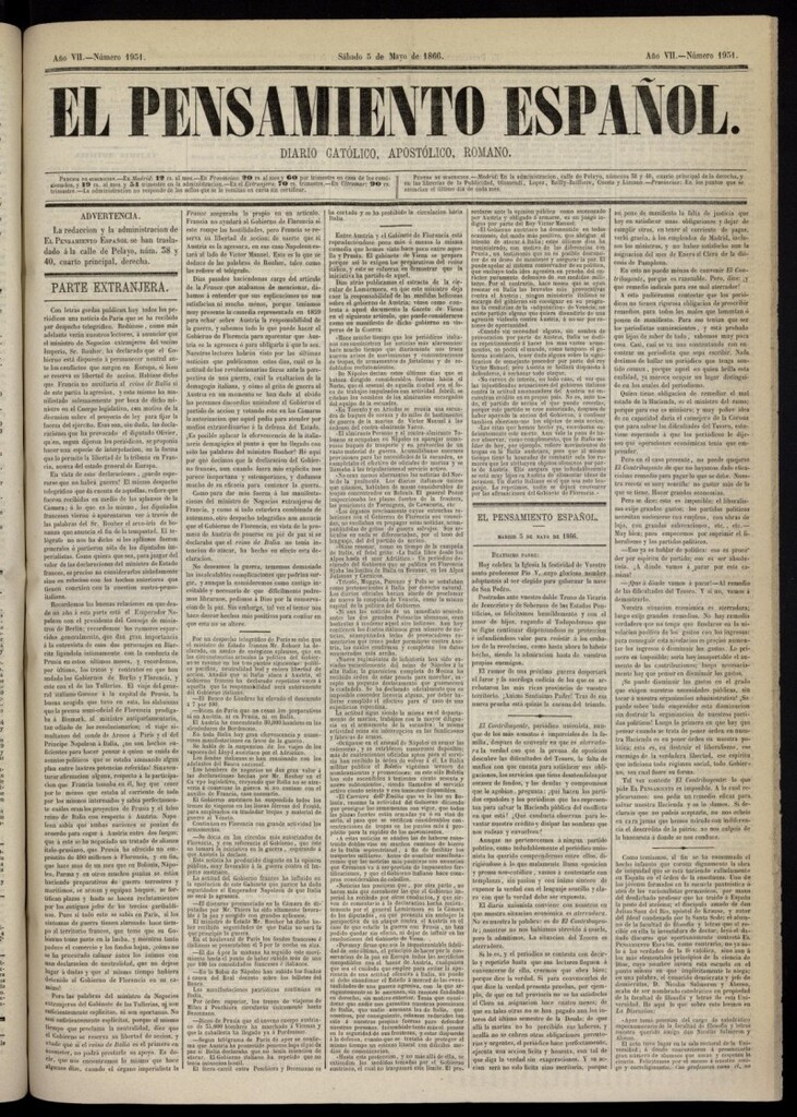 Miniatura de El Pensamiento Español del 5 de mayo de 1866, nº 1951