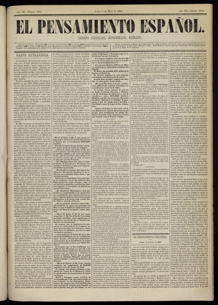 Miniatura de El Pensamiento Español del 7 de mayo de 1866, nº 1952