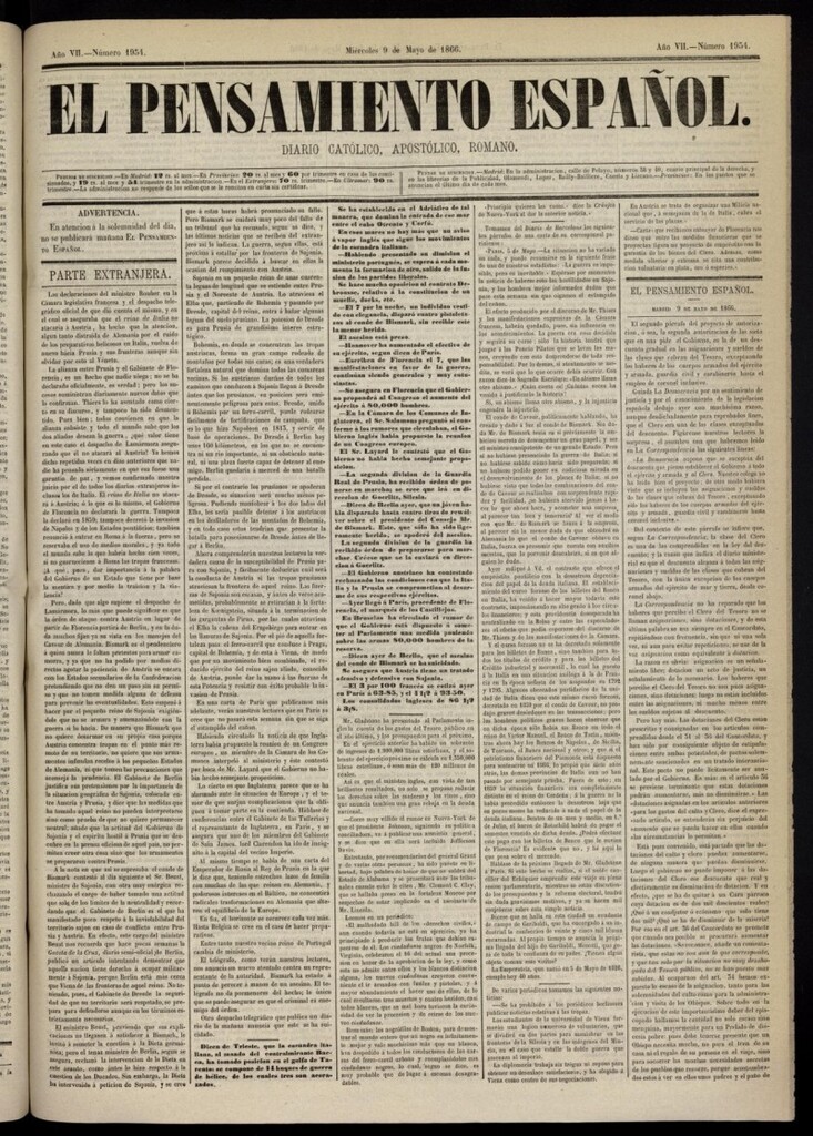 Miniatura de El Pensamiento Español del 9 de mayo de 1866, nº 1954