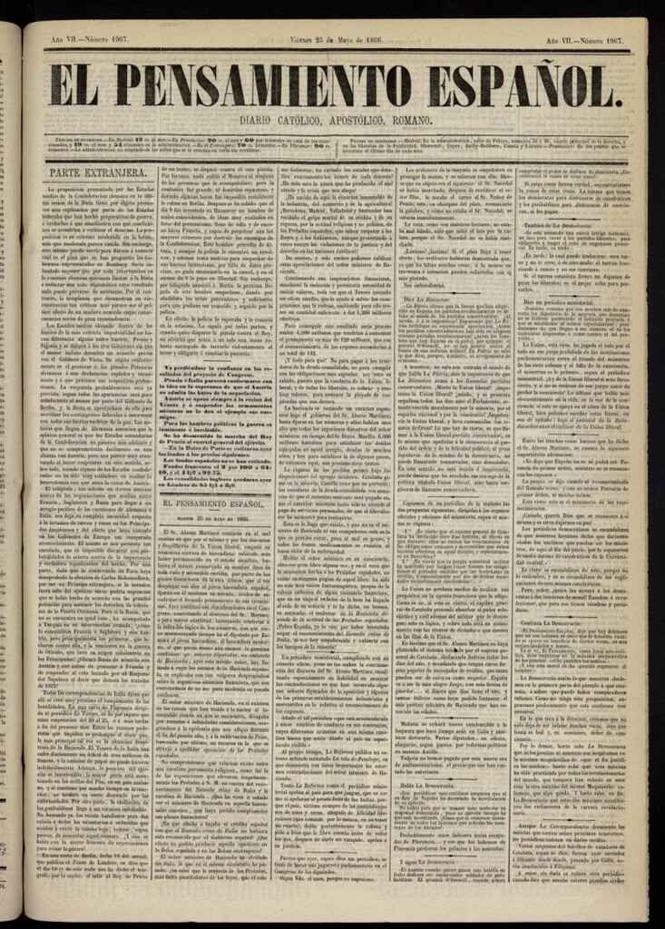 Miniatura de El Pensamiento Español del 25 de mayo de 1866, nº 1967