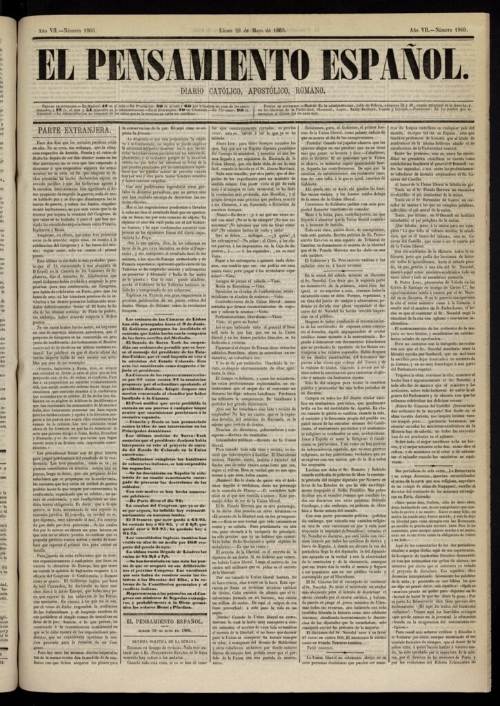 Miniatura de El Pensamiento Español del 28 de mayo de 1866,nº 1969