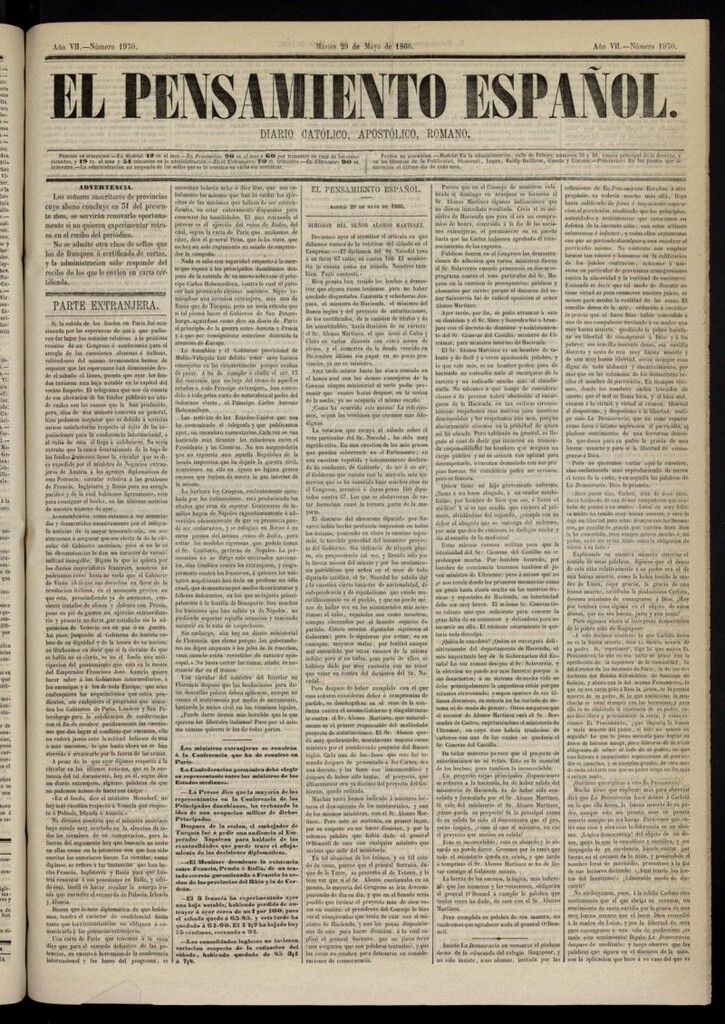 Miniatura de El Pensamiento Español del 29 de mayo de 1866, nº 1970