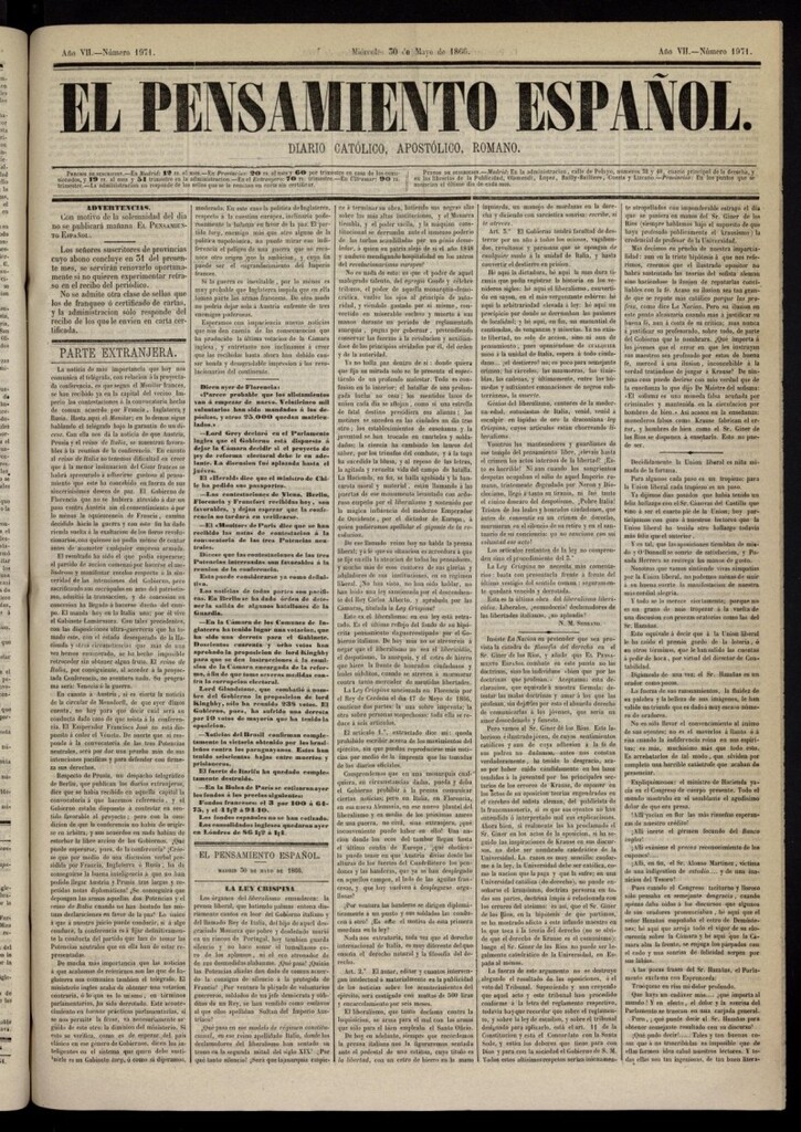 Miniatura de El Pensamiento Español del 30 de mayo de 1866, nº 1971