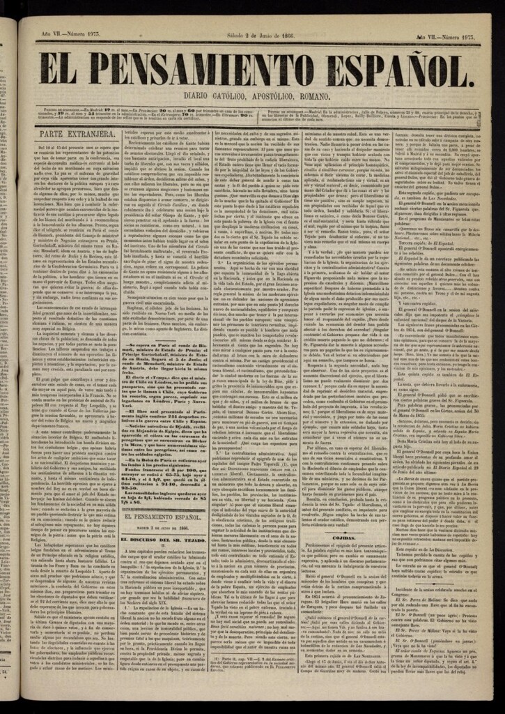 Miniatura de El Pensamiento Español del 2 de junio de 1866, nº 1973