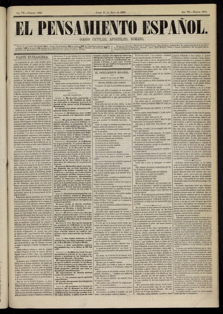 Miniatura de El Pensamiento Español del 11 de junio de 1866, nº 1980