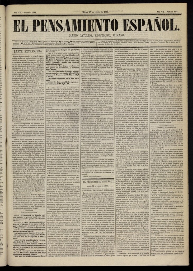 Miniatura de El Pensamiento Español del 12 de junio de 1866, nº 1981