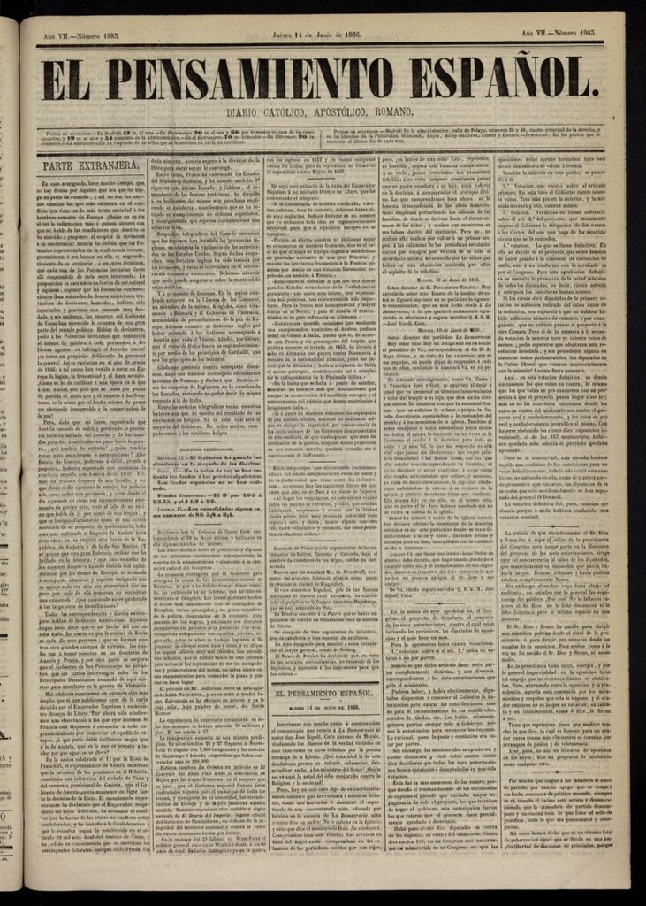Miniatura de El Pensamiento Español del 14 de junio de 1866, nº 1983