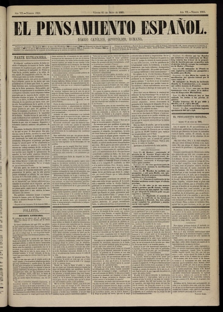 Miniatura de El Pensamiento Español del 15 de junio de 1866, nº 1984