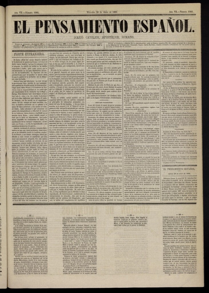 Miniatura de El Pensamiento Español del 20 de junio de 1866, nº 1988