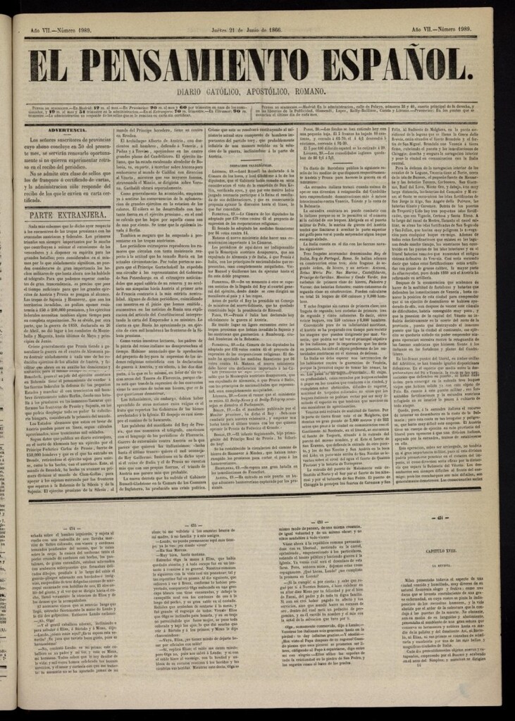 Miniatura de El Pensamiento Español del 21 de junio de 1866, nº 1989