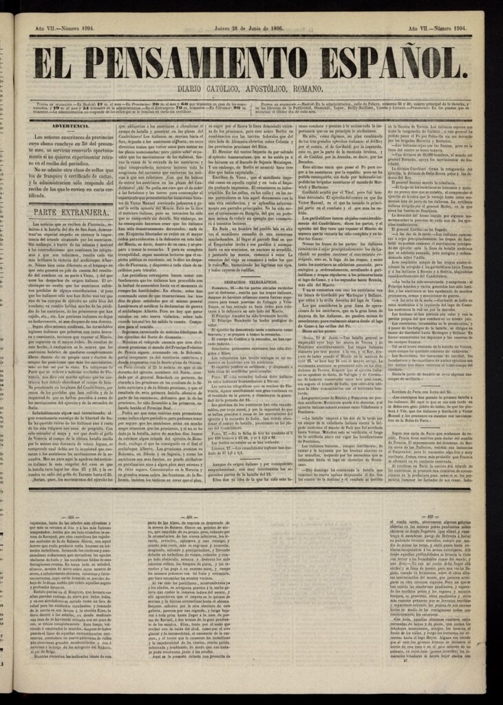 Miniatura de El Pensamiento Español del 28 de junio de 1866, nº 1994
