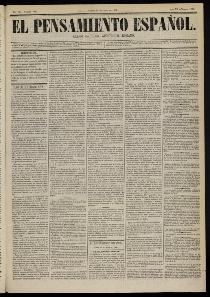 Miniatura de El Pensamiento Español del 29 de junio de 1866, nº 1995