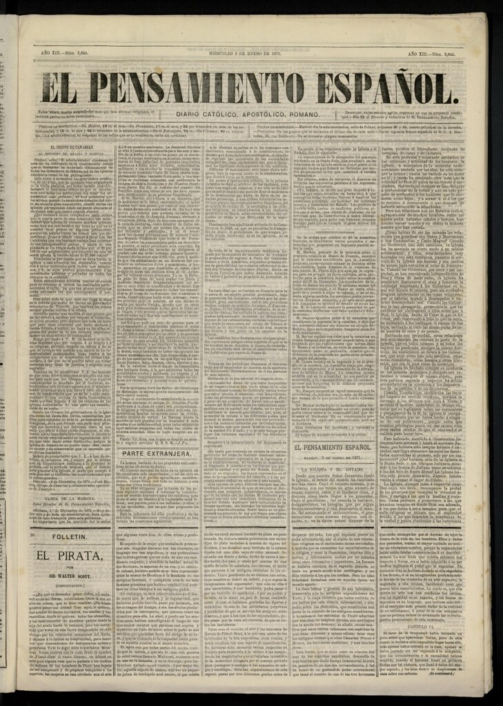 Miniatura de El Pensamiento Español del 3 de enero de 1872, nº 3644