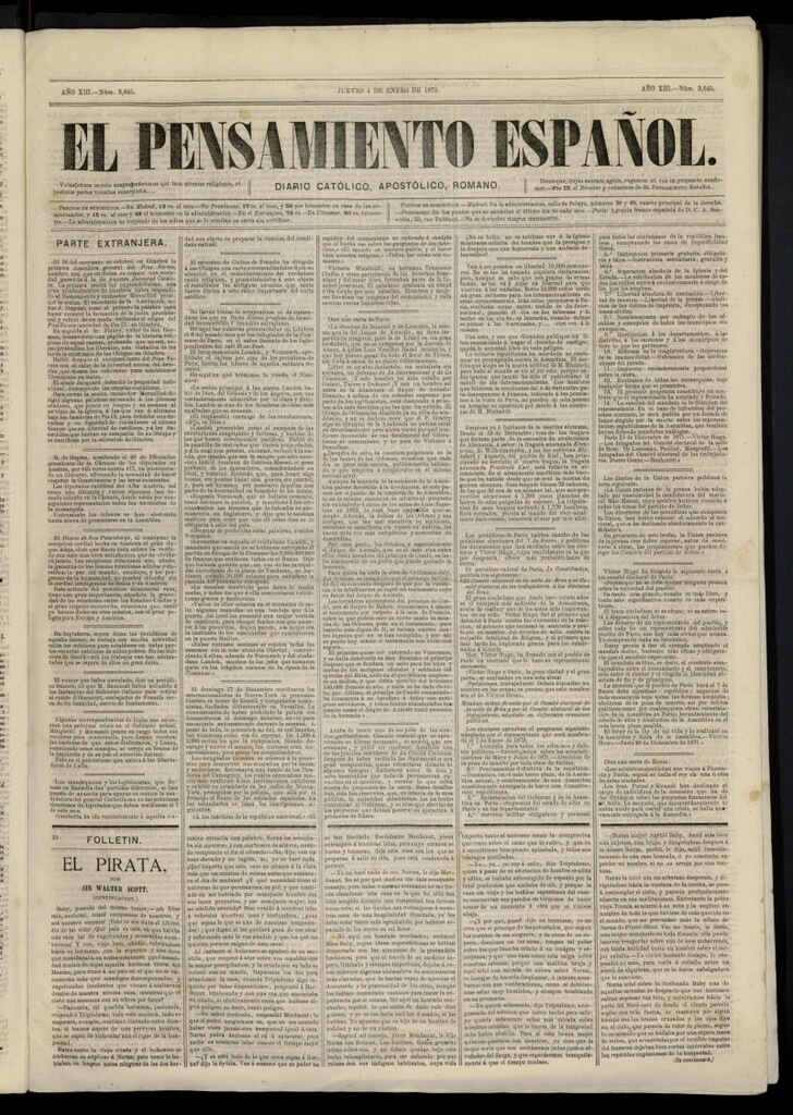 Miniatura de El Pensamiento Español del 4 de enero de 1872, nº 3645