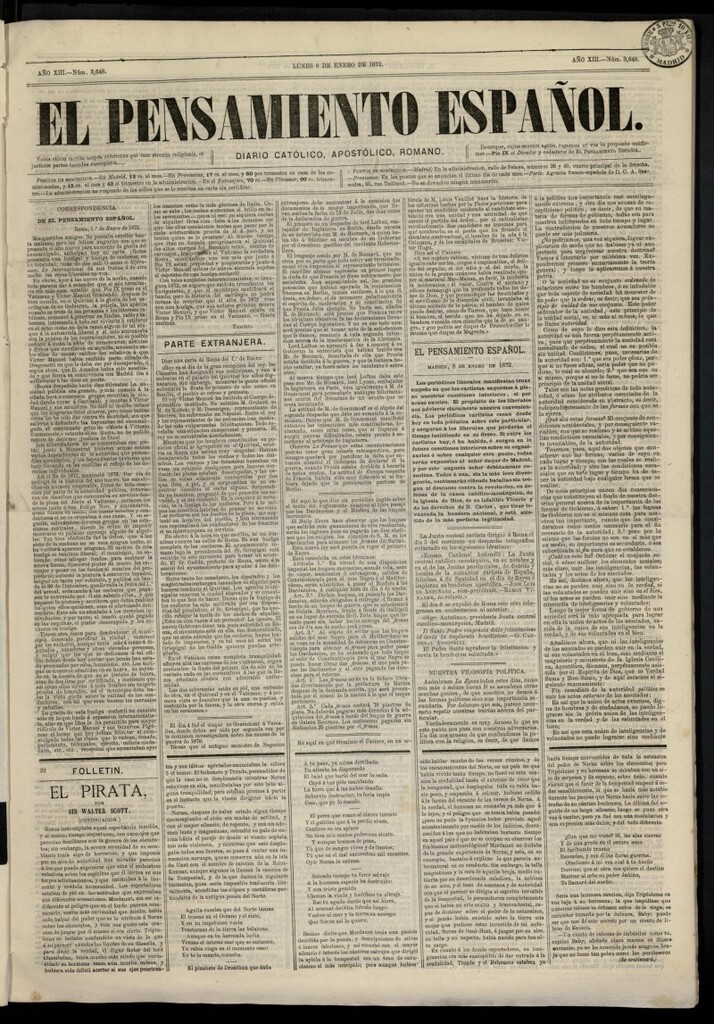 Miniatura de El Pensamiento Español del 8 de enero de 1872, nº 3648