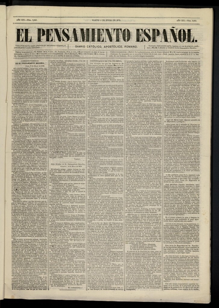 Miniatura de El Pensamiento Español del 9 de enero de 1872, nº 3649