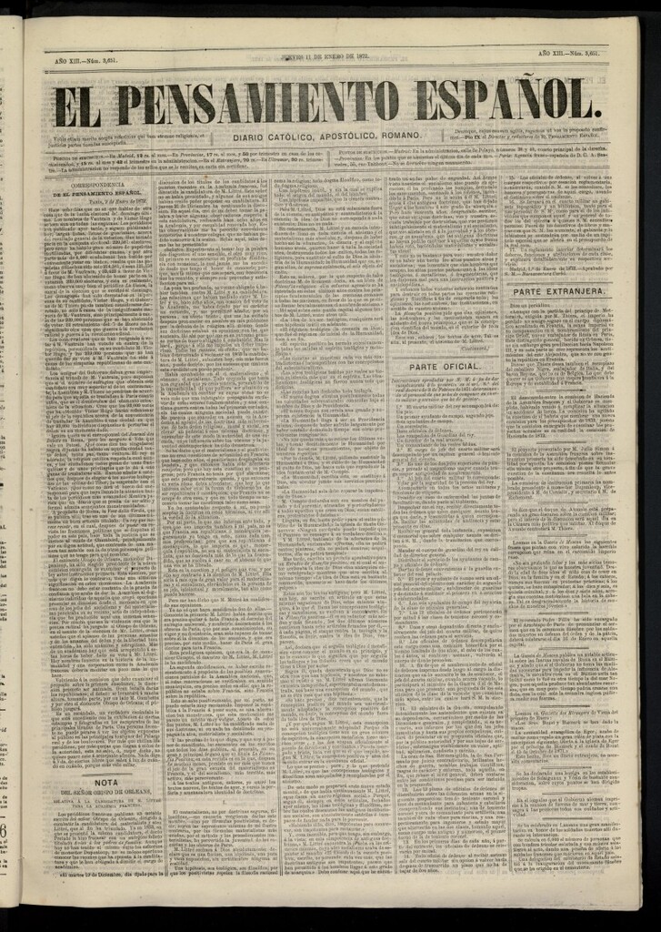 Miniatura de El Pensamiento Español del 11 de enero de 1872, nº 3651