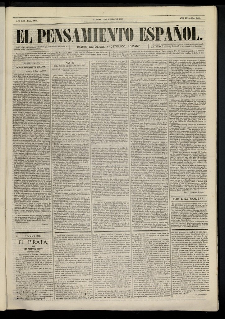 Miniatura de El Pensamiento Español del 13 de enero de 1872, nº 3653