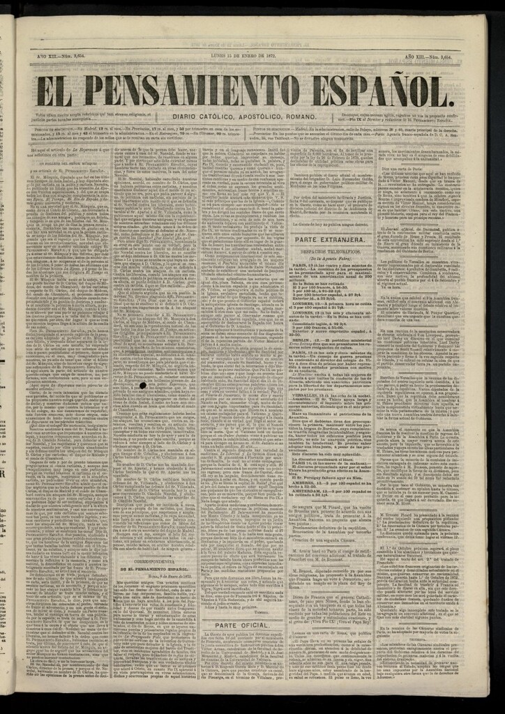 Miniatura de El Pensamiento Español del 15 de enero de 1872, nº 3654