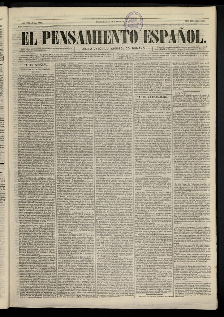 Miniatura de El Pensamiento Español del 17 de enero de 1872, nº 3656