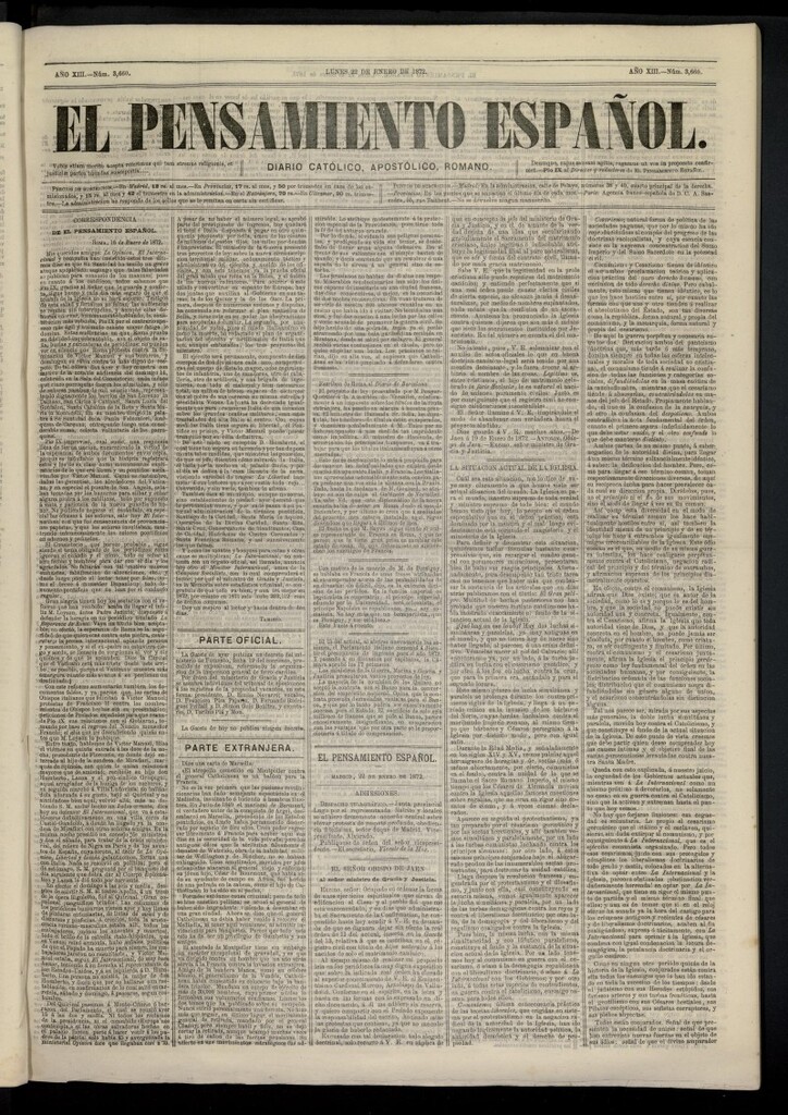 Miniatura de El Pensamiento Español del 22 de enero de 1872, nº 3660