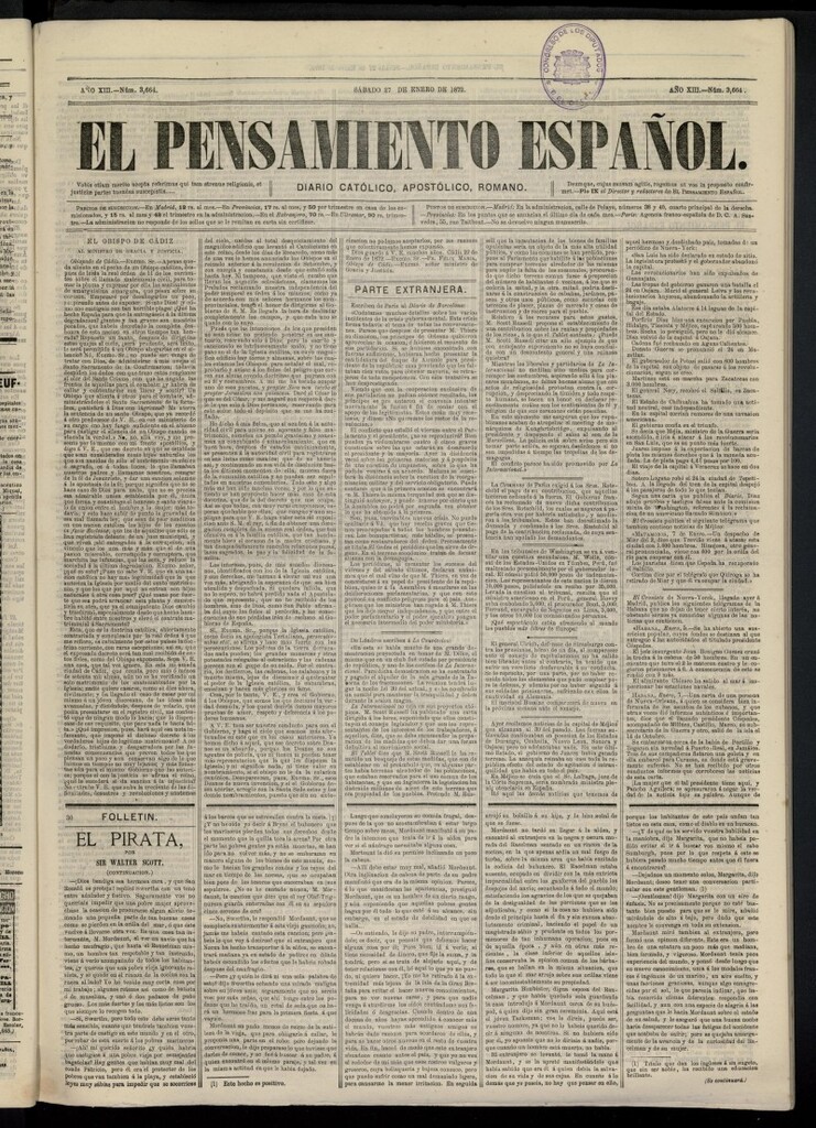 Miniatura de El Pensamiento Español del 27 de enero de 1872, nº 3664