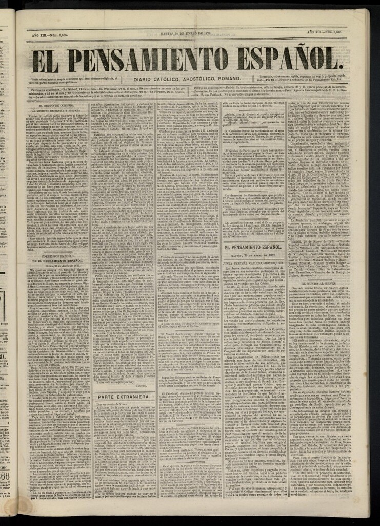 Miniatura de El Pensamiento Español del 30 de enero de 1872, nº 3666