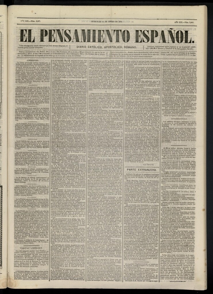 Miniatura de El Pensamiento Español del 31 de enero de 1872, nº 3667