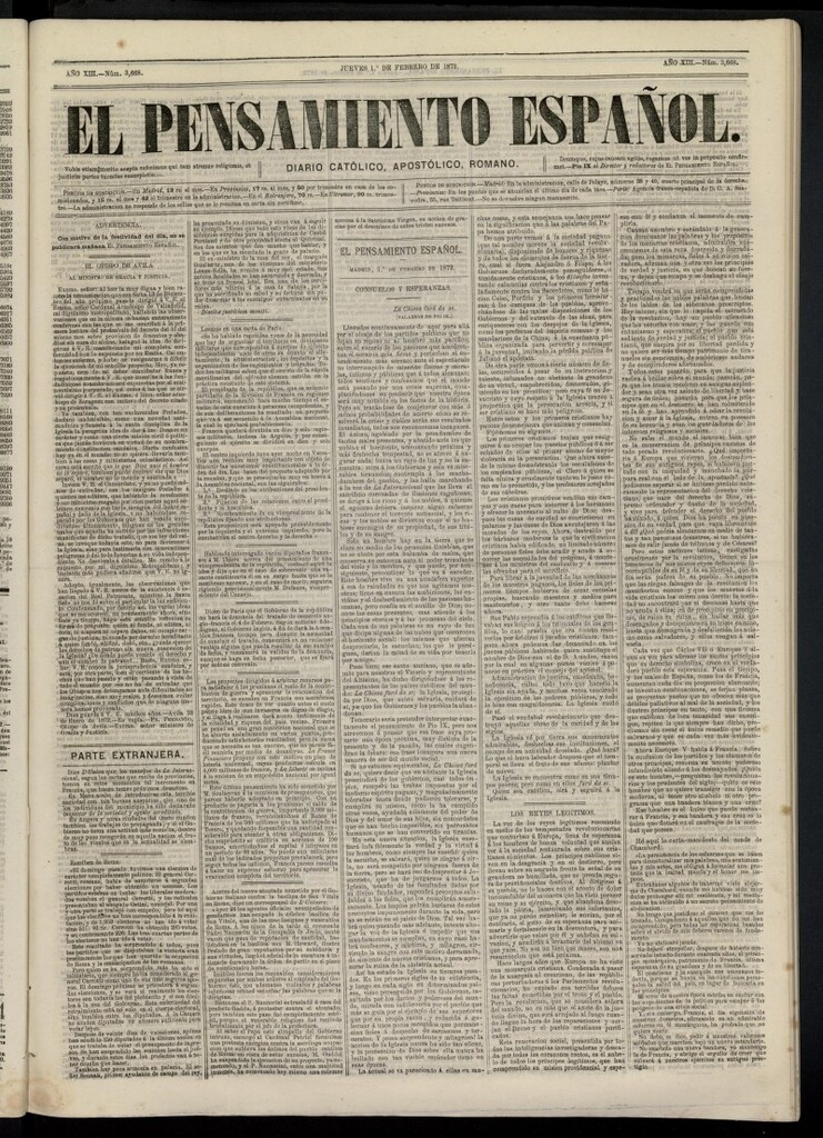 Miniatura de El Pensamiento Español del 1 de febrero de 1872, nº 3668