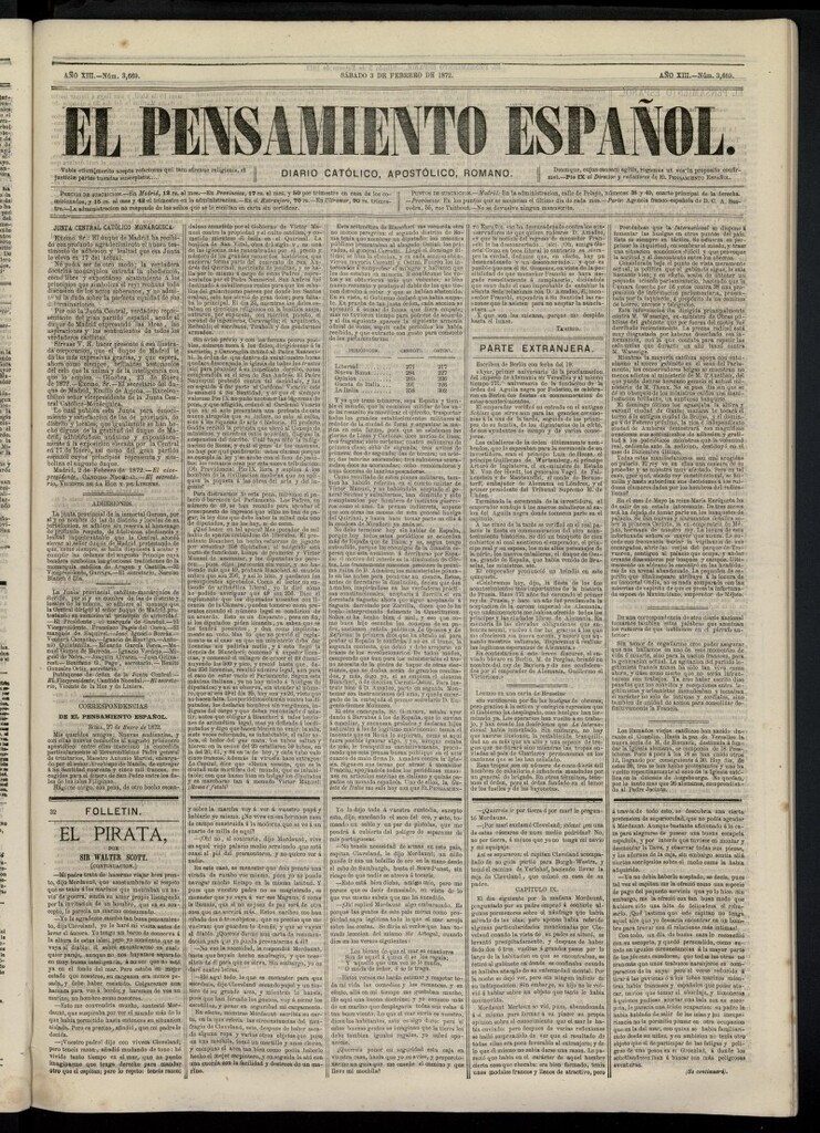 Miniatura de El Pensamiento Español del 3 de febrero de 1872, nº 3669