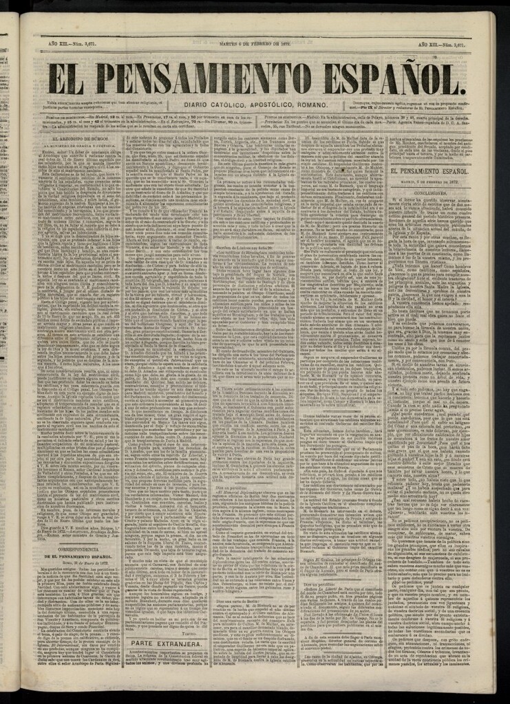 Miniatura de El Pensamiento Español del 6 de febrero de 1872, nº 3671
