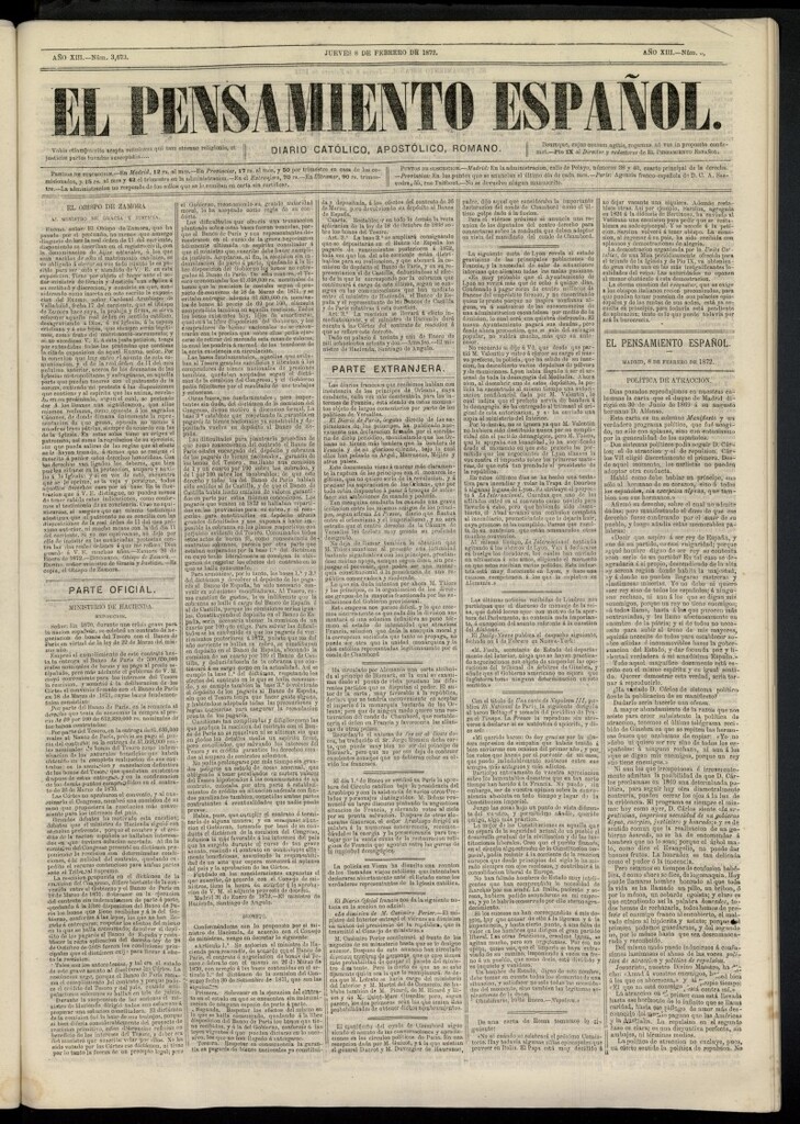Miniatura de El Pensamiento Español del 8 de febrero de 1872, nº 3673