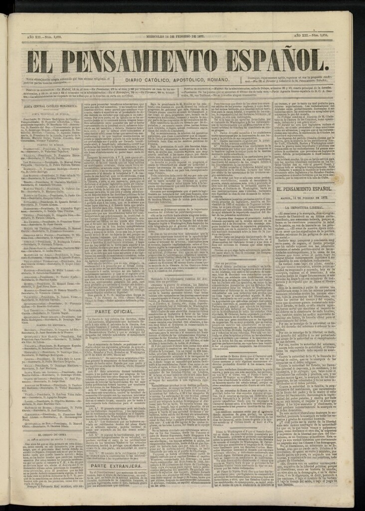 Miniatura de El Pensamiento Español del 14 de febrero de 1872, nº 3678