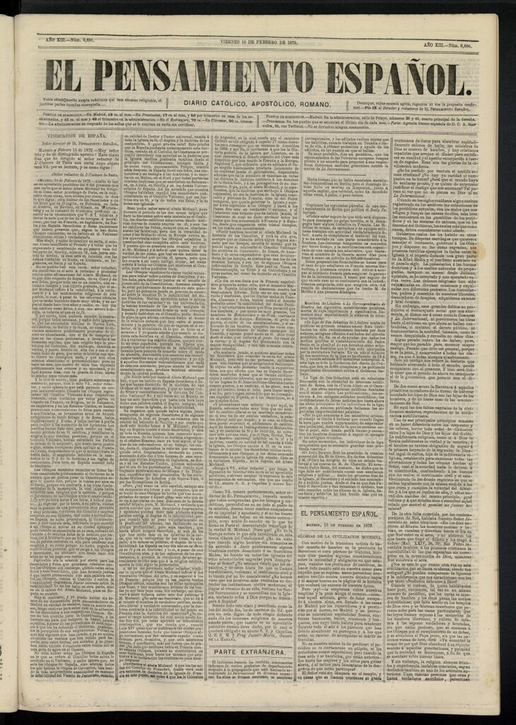 Miniatura de El Pensamiento Español del 16 de febrero de 1872, nº 3680