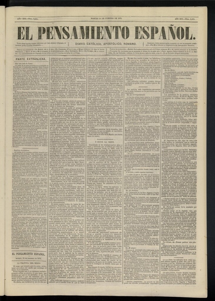 Miniatura de El Pensamiento Español del 20 de febrero de 1872, nº 3683