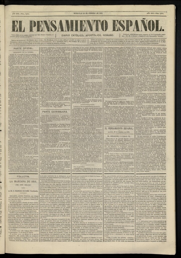 Miniatura de El Pensamiento Español del 28 de febrero de 1872, nº 3690