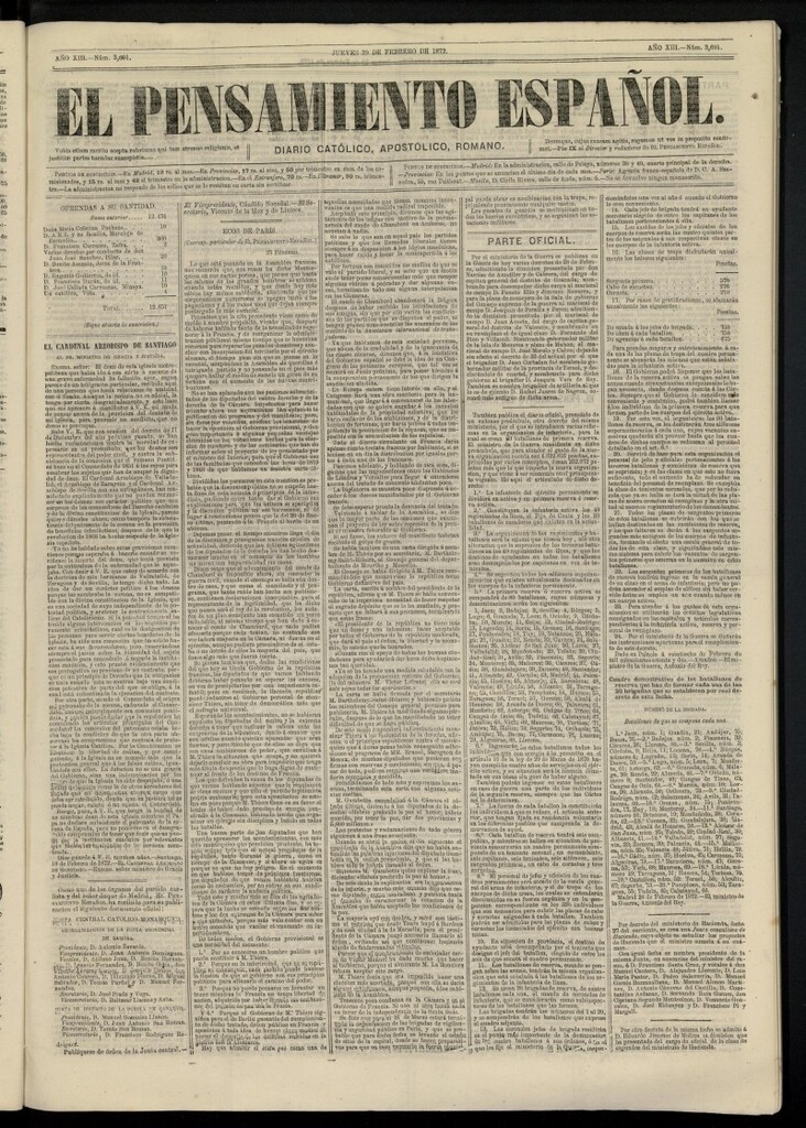 Miniatura de El Pensamiento Español del 29 de febrero de 1872, nº 3691