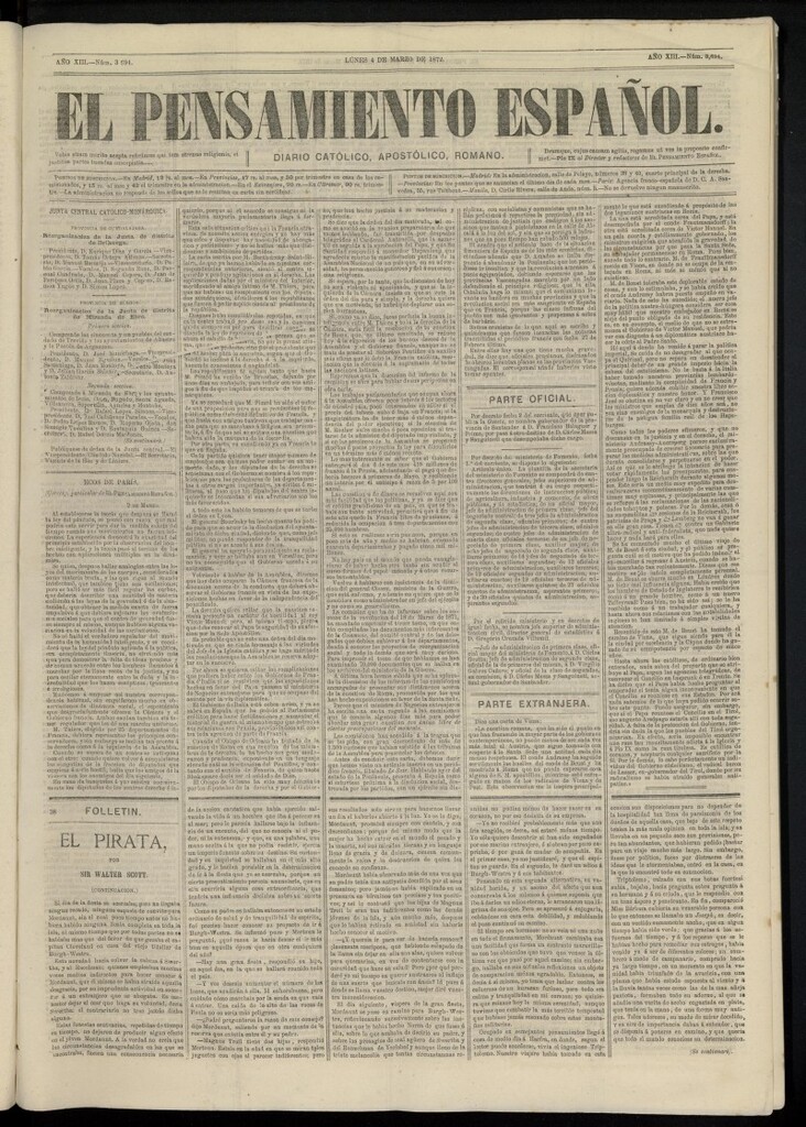 Miniatura de El Pensamiento Español del 4 de marzo de 1872, nº 3694