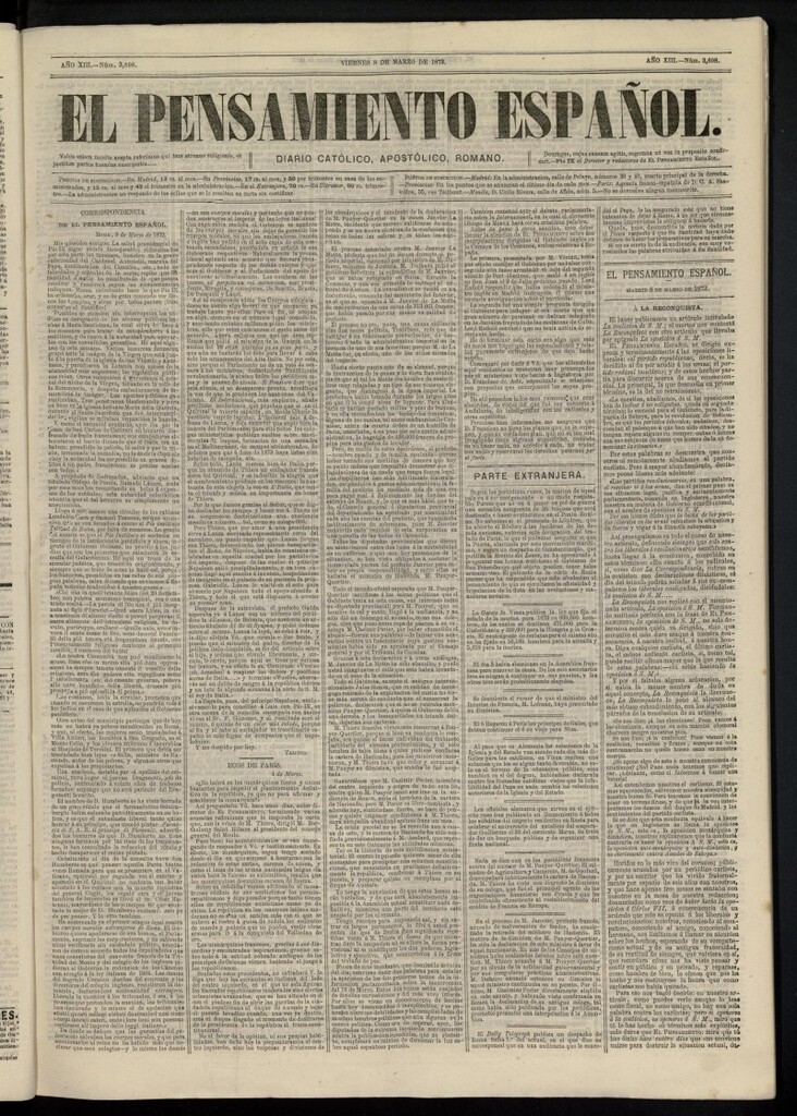 Miniatura de El Pensamiento Español del 8 de marzo de 1872, nº 3698