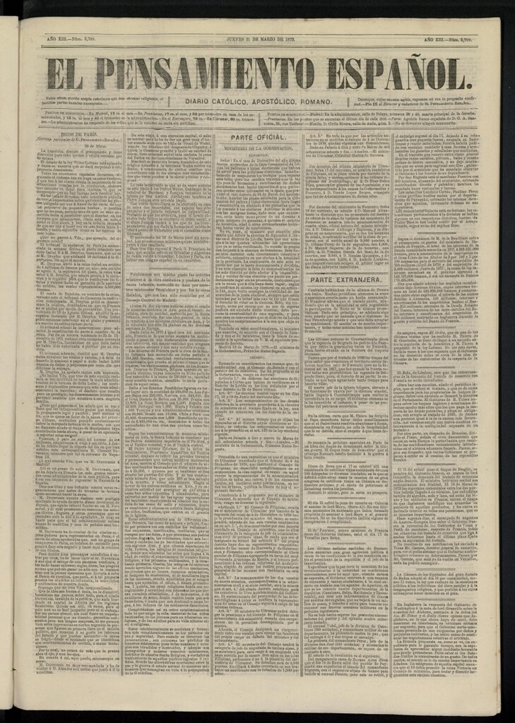 Miniatura de El Pensamiento Español del 21 de marzo de 1872, nº 3709
