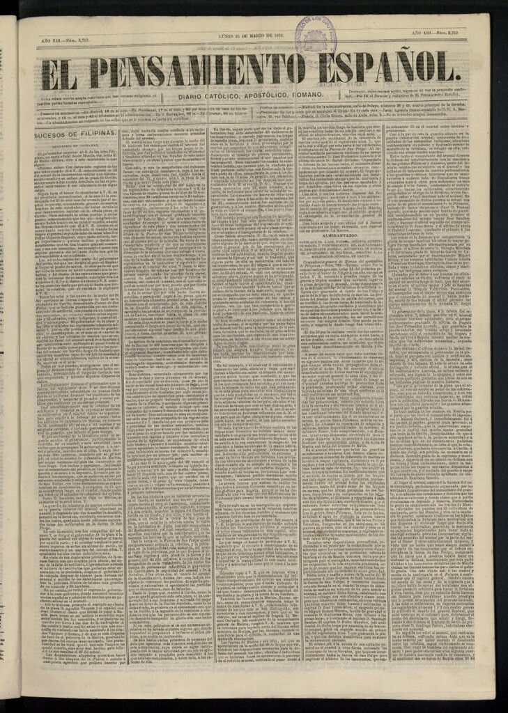 Miniatura de El Pensamiento Español del 25 de marzo de 1872, nº 3712