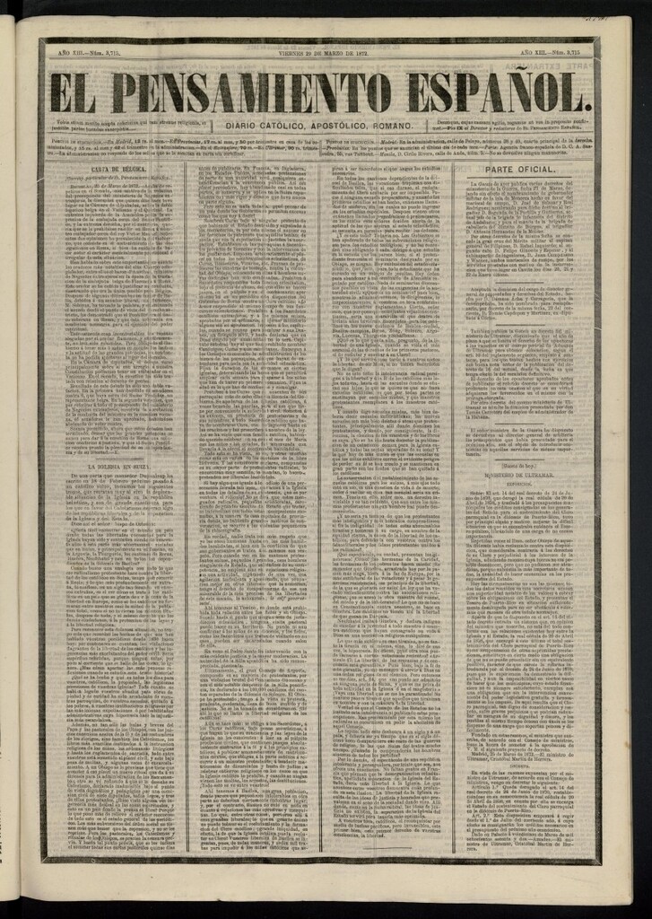 Miniatura de El Pensamiento Español del 29 de marzo de 1872, nº 3715