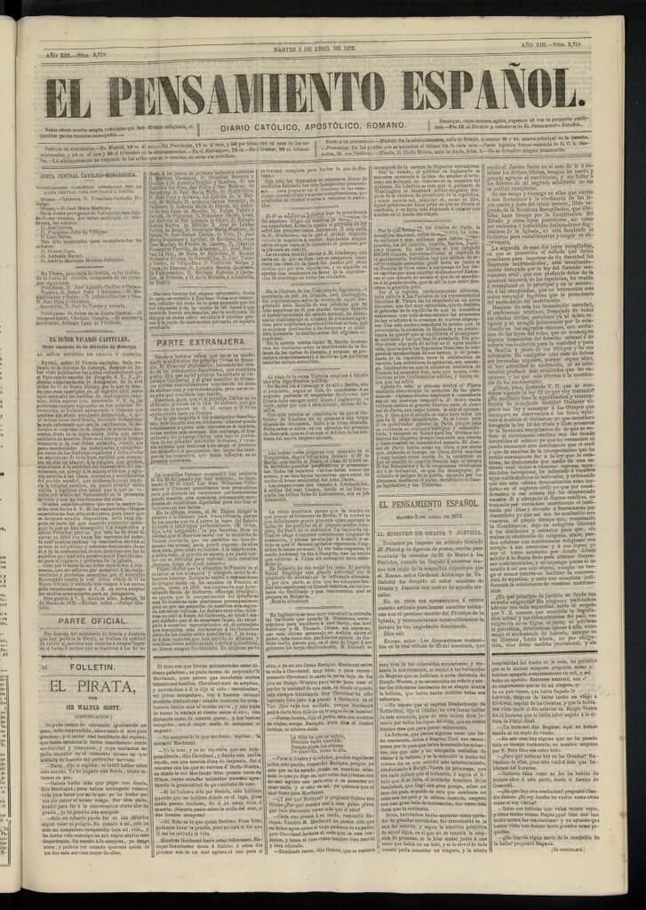 Miniatura de El Pensamiento Español del 2 de abril de 1872, nº 3718