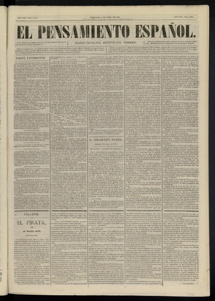 Miniatura de El Pensamiento Español del 3 de abril de 1872, nº 3719
